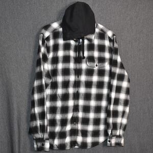 American Eagle Men's Large Flannel Button Up Black & White Hoodie Plaid